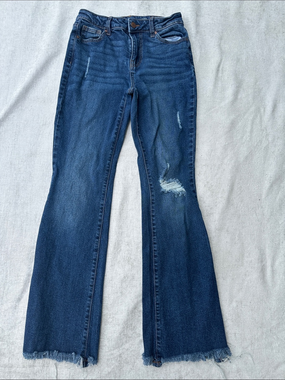 No Boundaries Dark Blue Distressed Flare Jeans